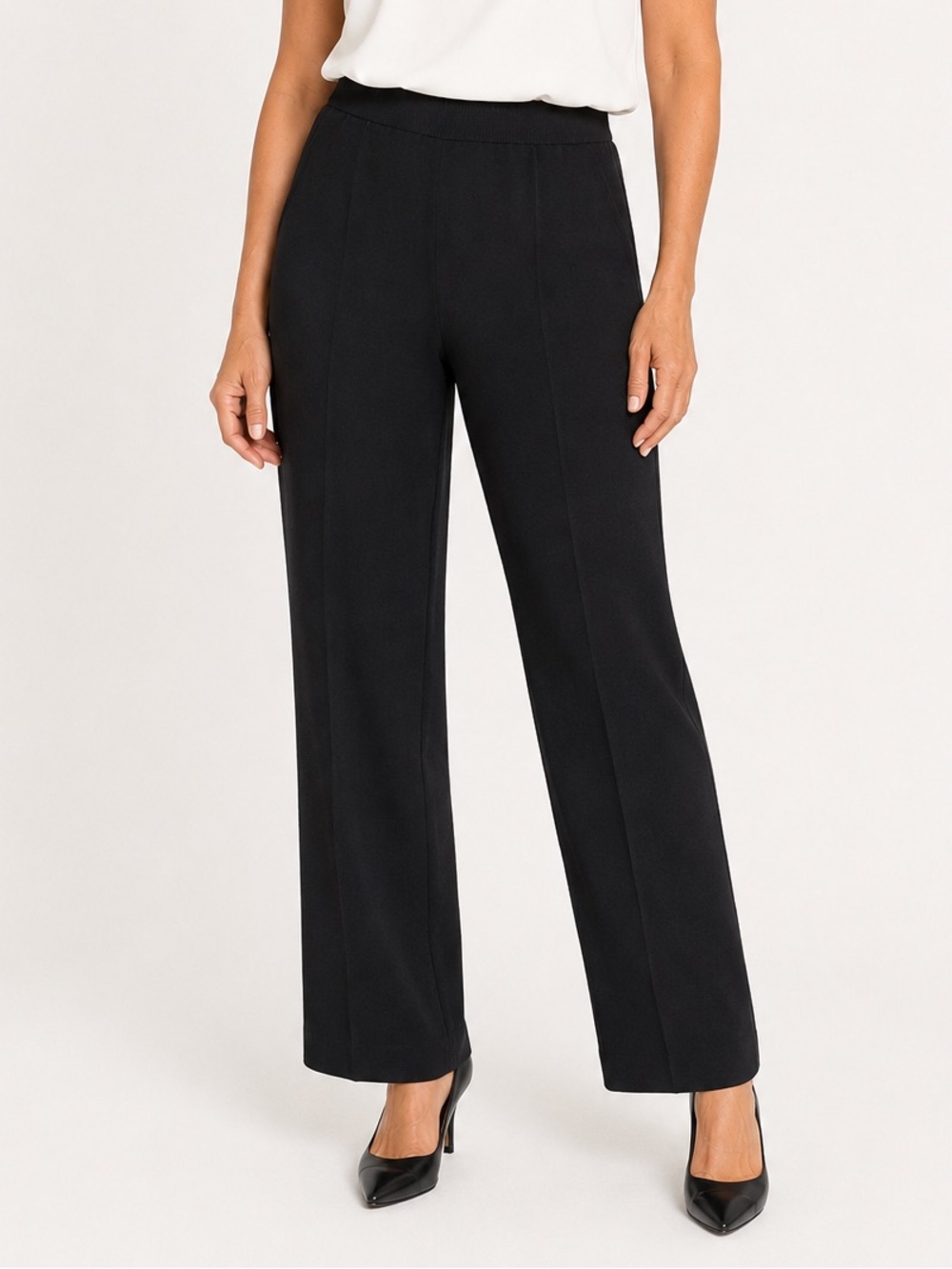 Exclusively Misook Black Straight Leg Pull On Pant Large Petite Dressy Casual